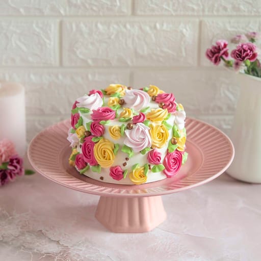 Red And Yellow Pink Floral Chocolate Cake 1kg (Eggless)