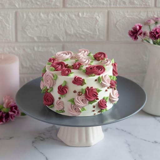 Red and Pink Floral Chocolate Cake 1kg (Eggless)