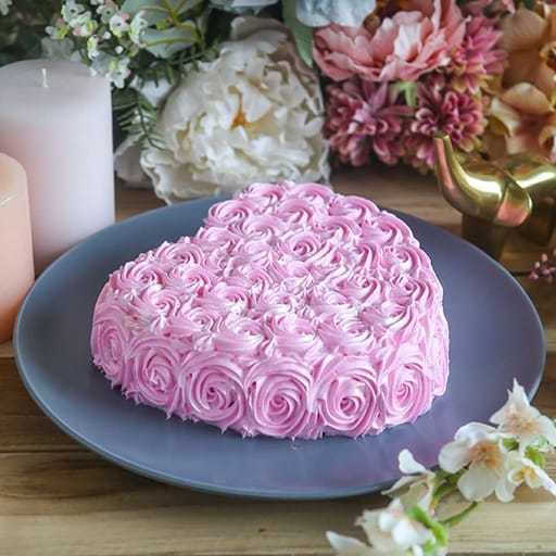 Chocolate Heart Shape Pink Swirl Cake (Eggless)