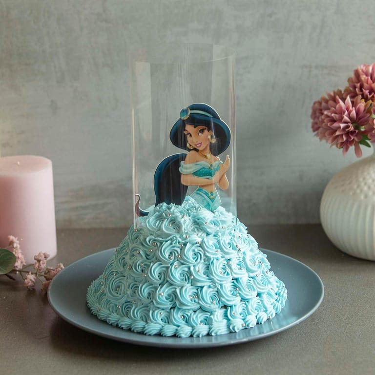 Jasmine In Blue Dress Pull Me Up Cake (Eggless) - Image 1