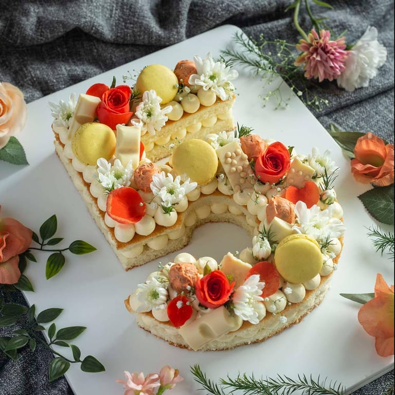Numeric No.5 Cake Almond Sponge , Butter Cream And Macarons - Image 1