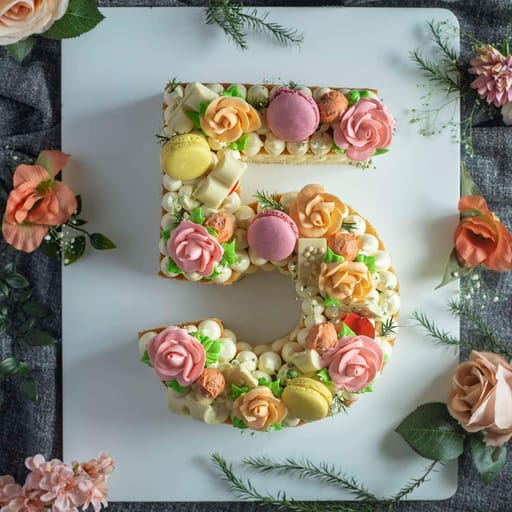 Numeric No.5 Cake Almond Sponge , Vanilla Butter Cream