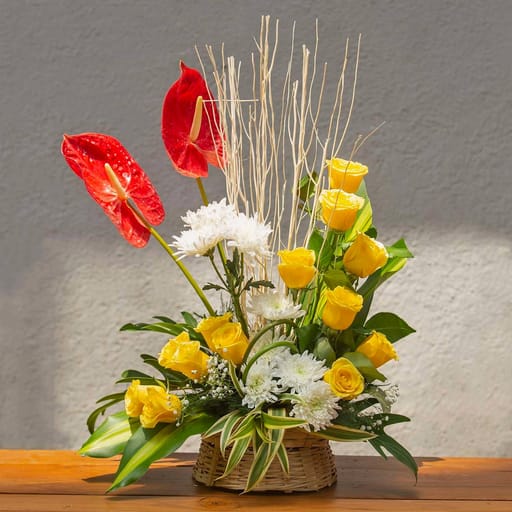 Arrangement Of Yellow Roses ,White Chrysanthemums 