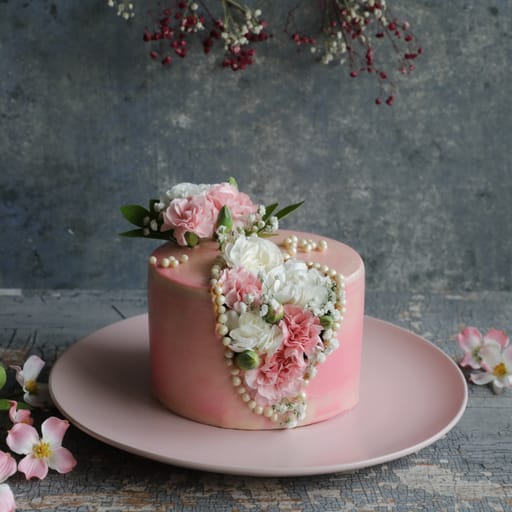 Pink Geode Cake With Fresh Flowers 1kg  (Eggless)