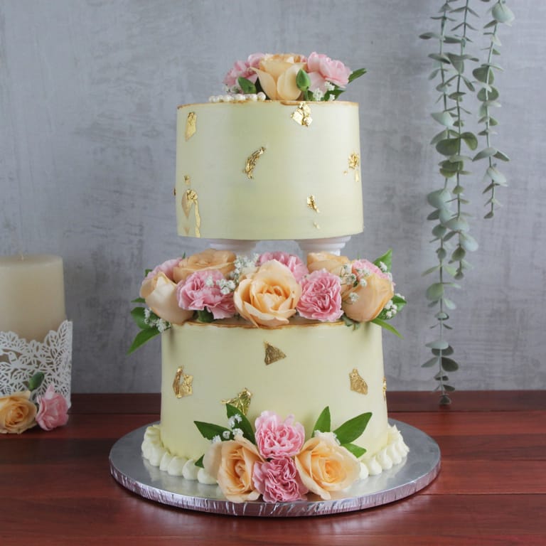 Two Tier Butter Cream Cake With Assorted Roses (Eggless) - Image 1