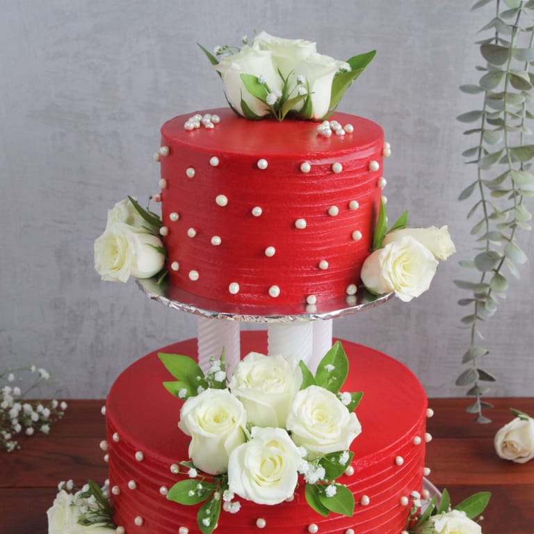 The Crimson Spell Two Tier Cake (Eggless) - Image 1