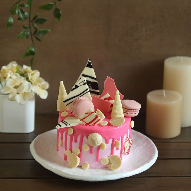 Pink Blush Macaron & White Chocolate Cake 900 gms (Eggless) - Image 1