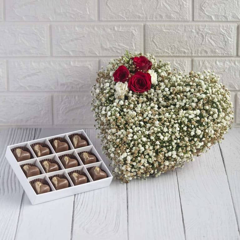 White Heart Shape Arrangements With Box Of 12 Heart - Image 1