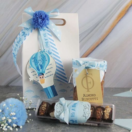 Birth announcement hampers of boy