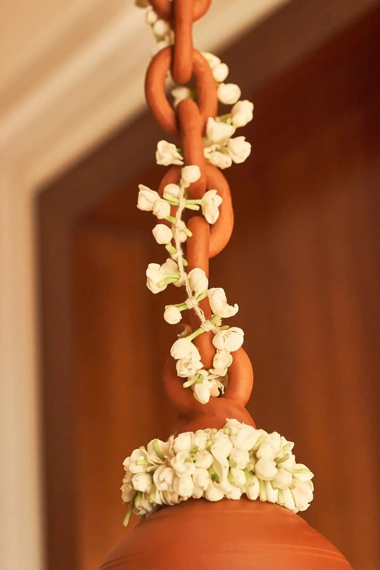 White Terracotta Floral Bell - Image 2