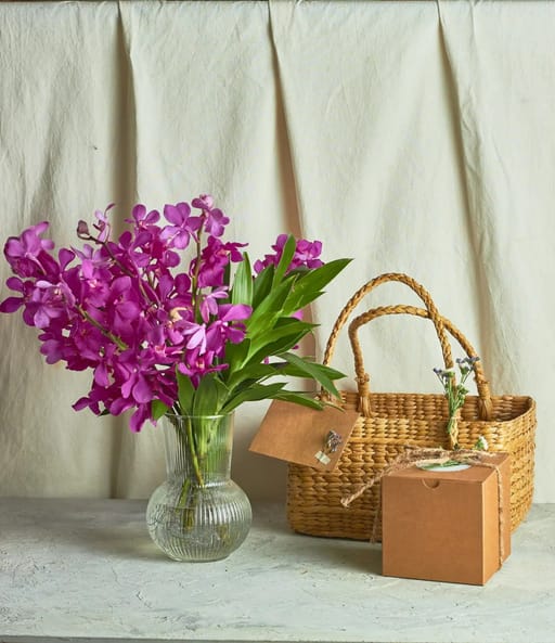 Orchids & Choco Almond Rocks Hamper