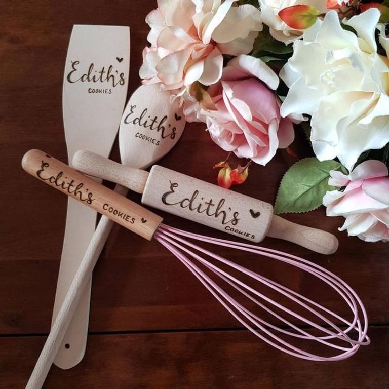  Engraved Wooden Spoon & Rolling Pin Set